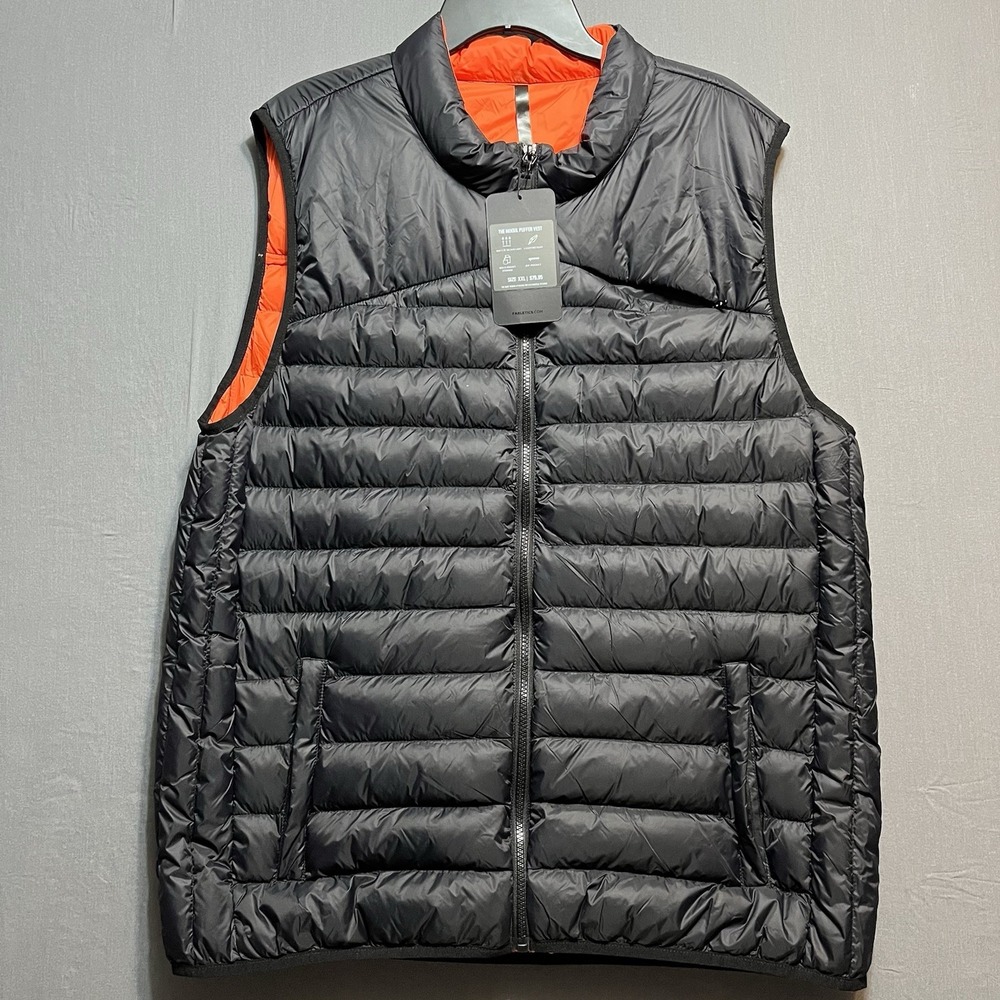 NWT Fabletics The Mogul Puffer Vest Mens XXL Black Full Zip Hidden Pockets